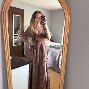 Storia Floral Maxi Dress in Tan